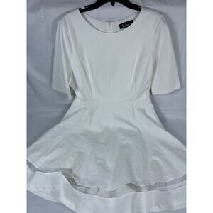 Lulus White Fit & Flare Half Sleeve Layered Round Neck Short Dress XL